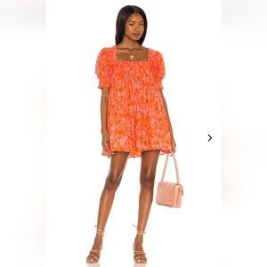 Lovers and Friends Reston Mini Dress in Mitzy Ditsy Orange Size Small - smocked